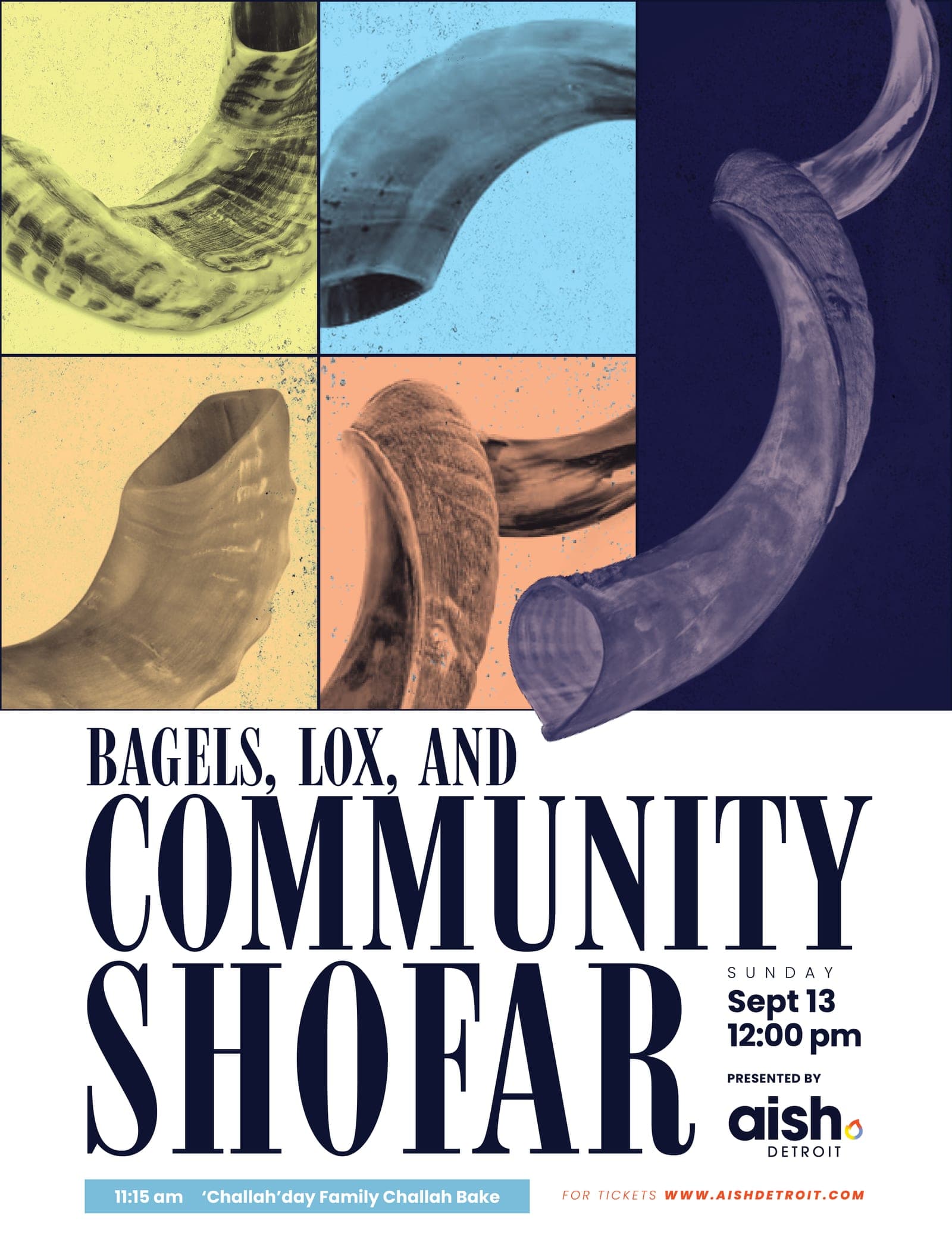 Bagels, Lox ,Shofar & Young Family "Challah" day Bake flyer